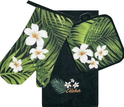 3 Piece Kitchen Towel Set - Plumeria Palm